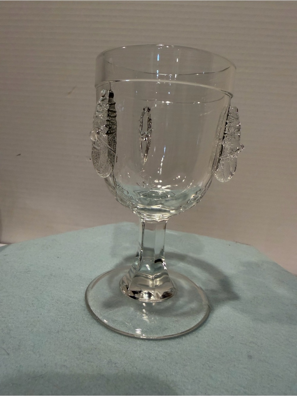 Vintage L.G. Wright Clear Glass Goblet - Pressed Grasshopper Pattern